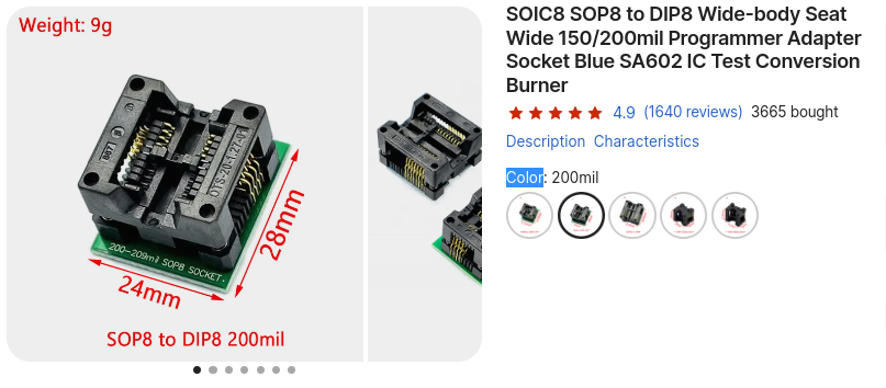 SOIC8/SOP8 to DIP8 adapter example